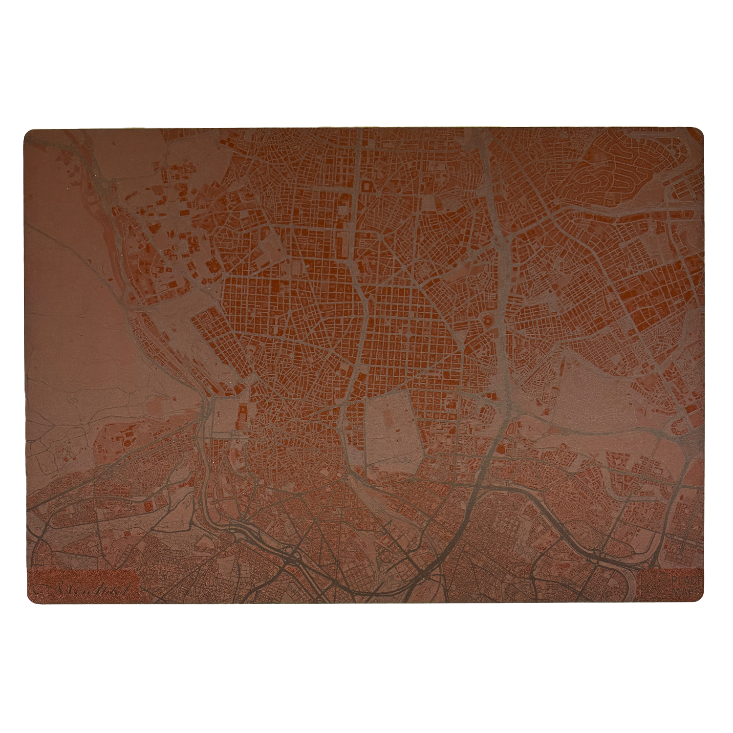 Place Maps Placemat Chestnut Brown - Gegraveerde Placemat van allerlei steden- Place Maps