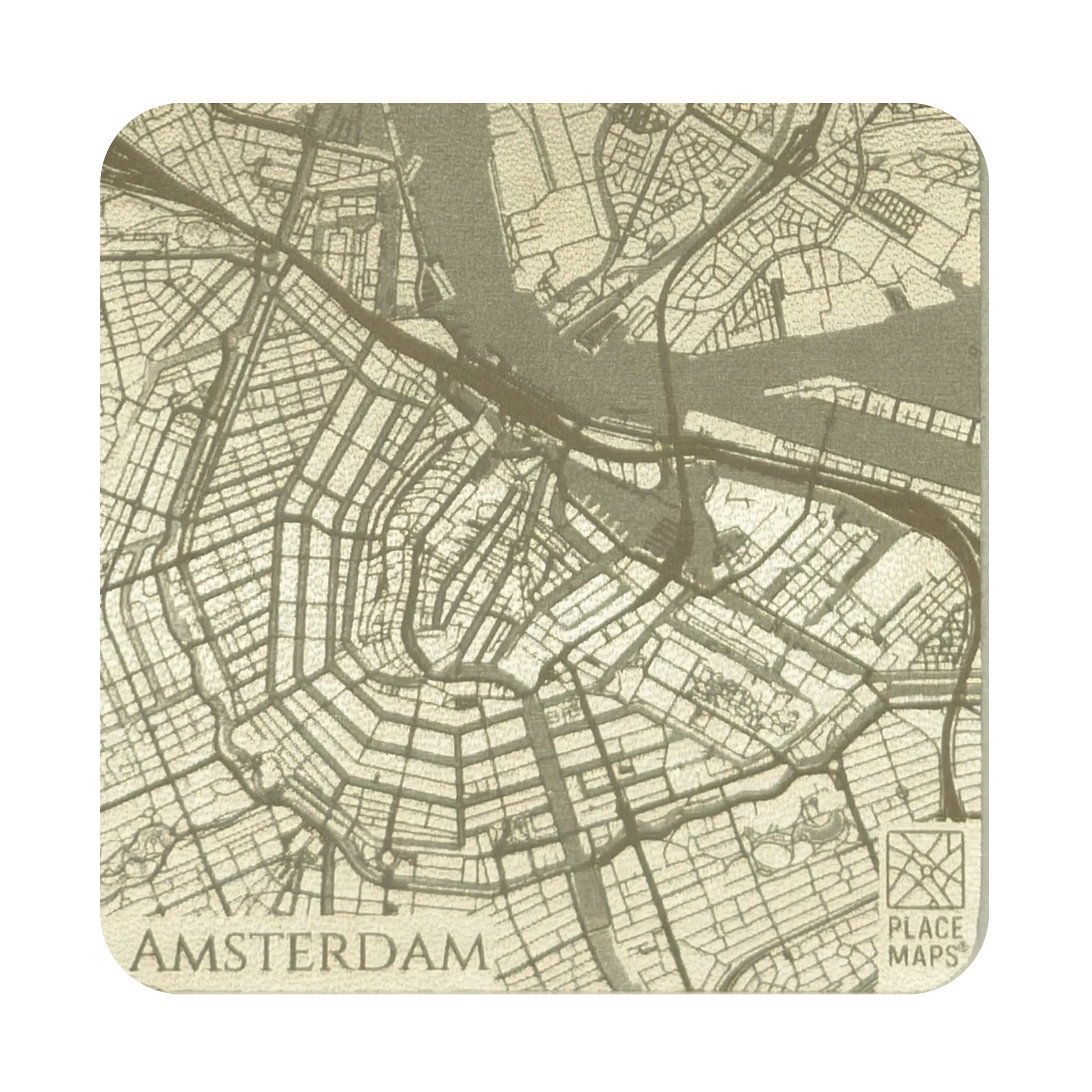 Leren Onderzetter Stadskaart Amsterdam