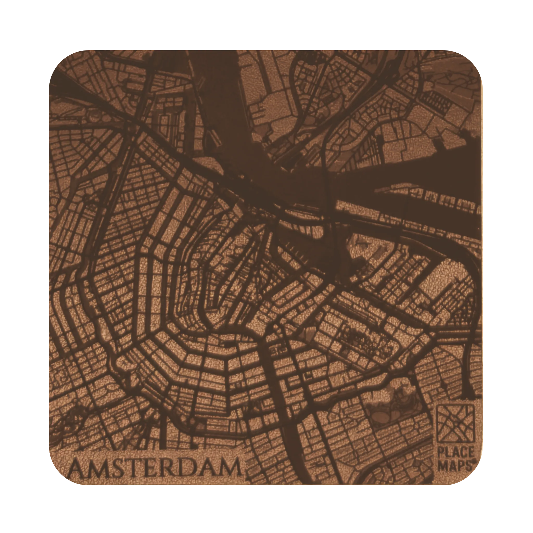 Leren Onderzetter Stadskaart Amsterdam