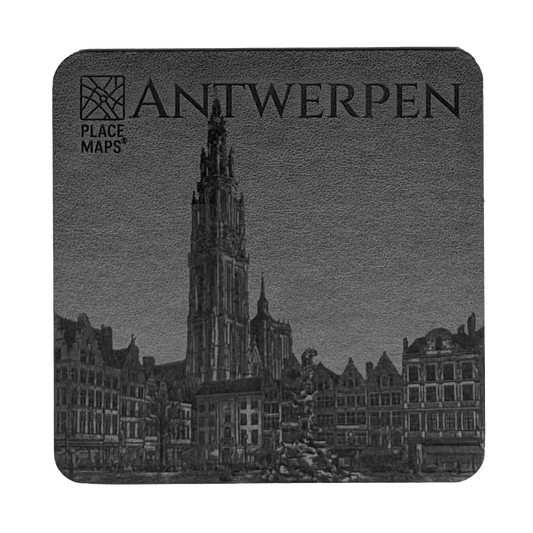 Leren Onderzetter Skyline Antwerpen - Onze-Lieve-Vrouwekathedraal