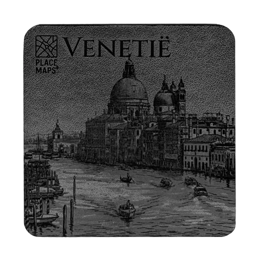 Leren Onderzetter Skyline Venetië - Grand Canal - Zwart